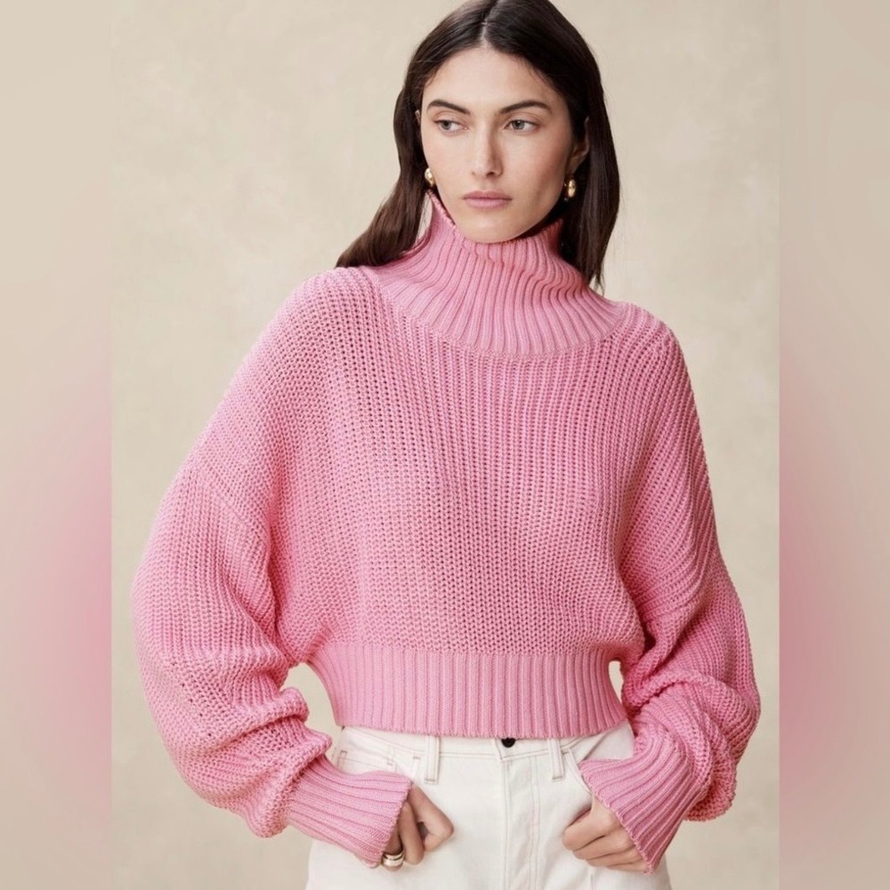 Banana‎ Republic 2025 Janie Cropped Cotton Mock Neck Spring Sweater SZ XS
